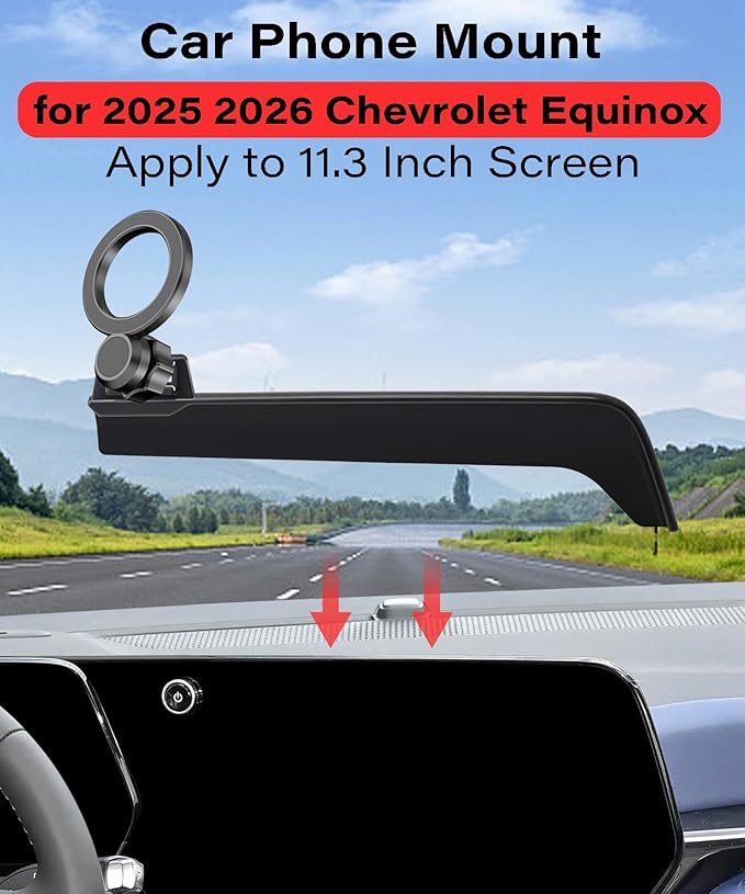 Magnetic Car Phone Mount for 2025 2026 Chevrolet Equinox Accessories, for MagSafe Strong Magnets Cell Phone Holder 11.3-Inch Screen Cradles, with Portable Phone Gripper 360° Rotation