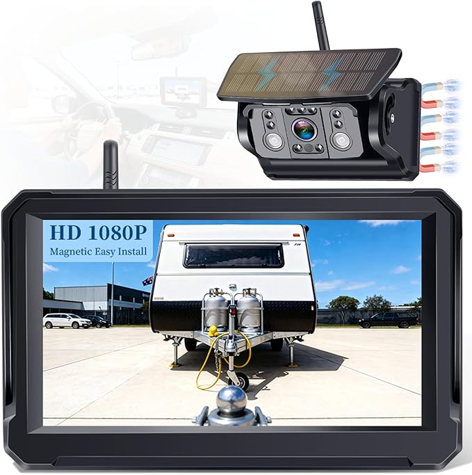 1080P HD Magnetic Wireless Backup Camera: Easy Install in Seconds | Clear Night Vision for Hitching & Parking - 25H Long Battery Life Solar Rear View Camera for Trucks, Pickups, Trailers