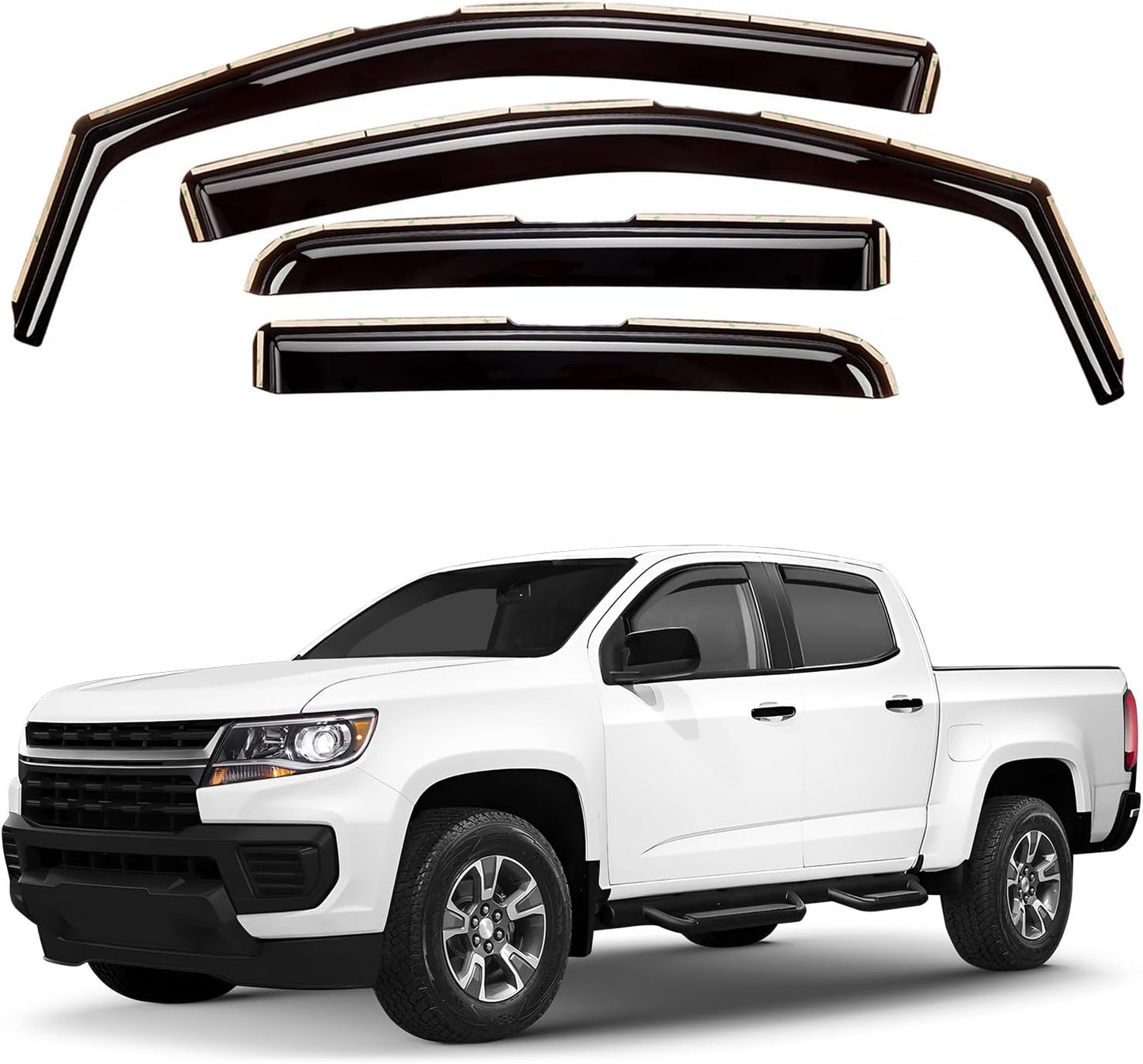 Window Deflectors Smoke Tinted in-Channel Side Window Vent Visor Deflectors Rain Guards Compatible with Colorado/Canyon 2015-2022 Crew Cab - 4pcs. GW0527