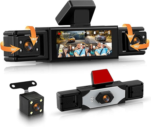 4 Channel 360° Dash Cam Front and Rear Inside Left Right, Orderich 3.16-Inch FHD 1080P IPS Dashcam Supports Night Vision, Loop Recording, 24/7 Recording Parking Mode Monitor, Reverse View