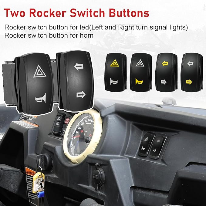SUNPIE UTV Turn Signal Kit with Horn, Bright Amber UTV Blinker with Two Rocker Switch ATV Street Legal Kit for Polaris, Teryx, CFMOTO and Can-am, Kawasaki Pioneer, Plug and Play
