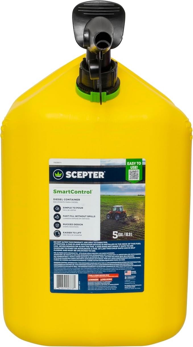 Scepter FSCD552 Fuel Container with Spill Proof SmartControl Spout, Yellow Diesel Can, 5 Gallon (Pack of 4)
