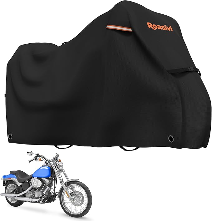 Roasivi Motorcycle Covers Outdoor Waterproof Motorbike Covers All Season Universal Weather Protection for Harley Davidson Touring Models General Fits XL 86" L x 41" W x 49" H Black
