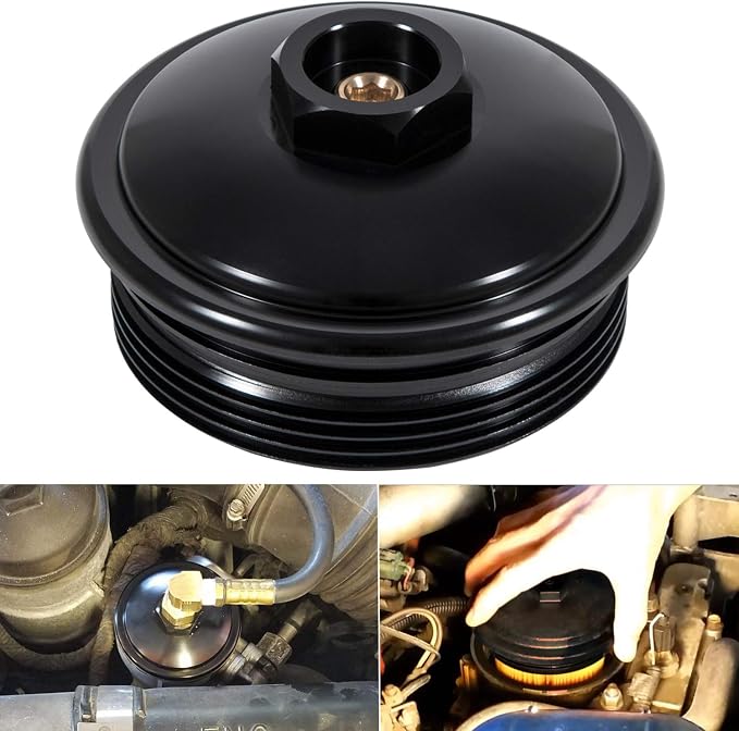 E-cowlboy Fuel Pressure Test Kit with Billet Aluminum Fuel Filter Cap and Pressure Test Port fit for Ford 2003-2007 6.0L fit for Powerstroke Diesel F-Series（F250 F350 F450 F550） E-Series