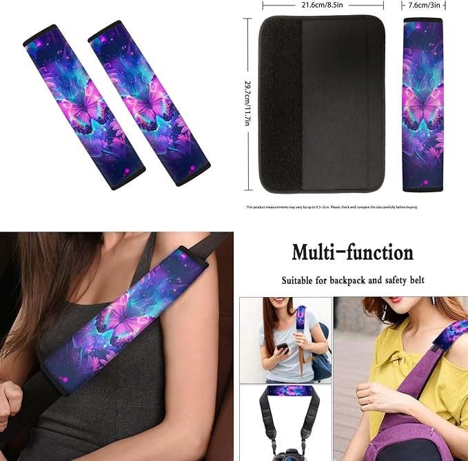 Howilath Purple Butterfly Flower Front Car Seat Covers Set of 10 Seat Protector with Steering Wheel Cover/Seatbelt Pads/Keychain/Armrest Cushion/Coasters Fit Sedan Truck Van
