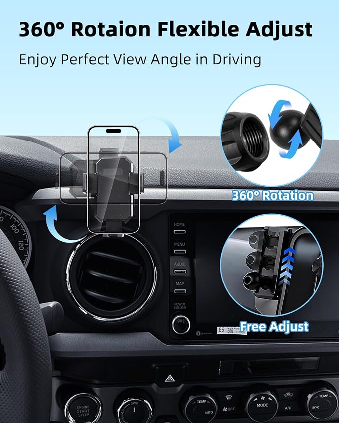 PZK Car Phone Mount for Toyota Tacoma 2016 2017 2018-2022 2023 Accessories Custom Air Vent Car Phone Holder Auto Lock Hands Free 360° Rotation Cell Phone Automobile Cradles