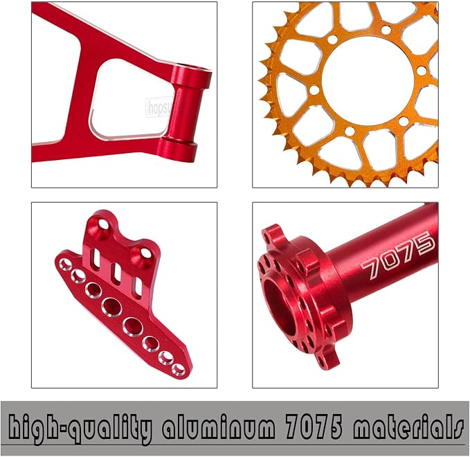 Steel Roller Chain&Rear Swing Arm&Rear Hub Chain Sprocket Gears&Front Sprocket&Chain Guard Protector&Rear Wheel Hub Hex Upgrades for L0Si 1/4 Promoto-MX Motorcycle RTR FXR,Red with Orange