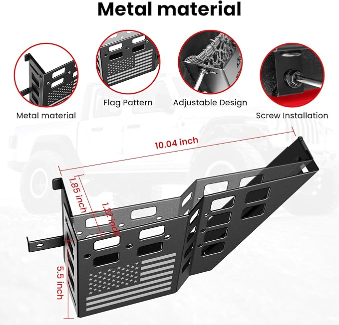 DIAMOOKY Upgraded Metal Front Door Pocket Storage Box for Jeep Wrangler JK JKU 2018 2017 2016 2015 2014 2013-2007 2/4 Door Accessories, Adjustable Door Organizer Molle Panels, Flag, 2PCS