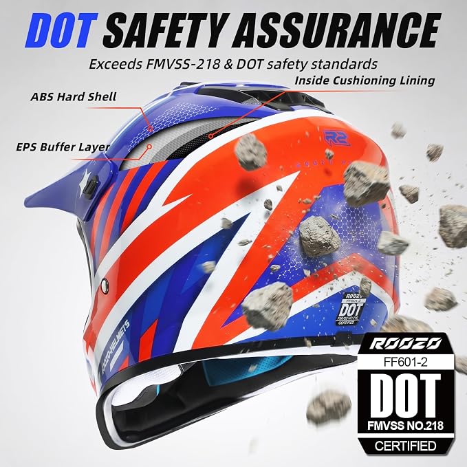 Youth Dirt Bike Helmet DOT Approved, Kids Motocross Full Face Helmet with Adjustable Goggles Riding Gloves & Storage Bag, Off-Road Sport Gear Set for Boys Girls ATV UTV