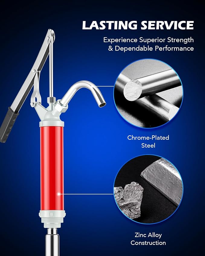 Orion Motor Tech Fuel Transfer Pump, Diesel Transfer Pump for 15 to 55gal Drums, Manual Oil Pump Extractor with Telescoping Suction Tube, Barrel Pump for Industrial Fluid Non Corrosive Fluid Motor Oil