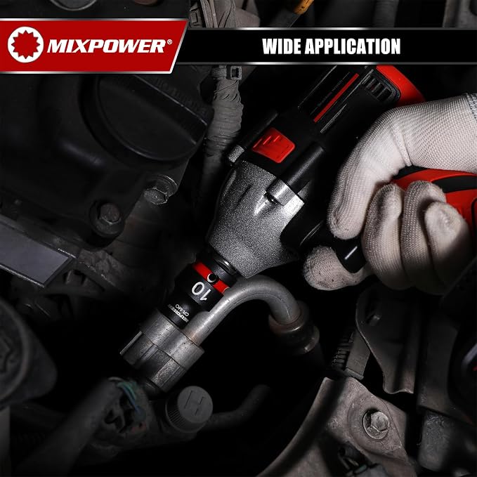 MIXPOWER 26 Pieces 1/2'' Drive Shallow Impact Socket Set,12 Point,Metric,10-36mm,CR-MO,Axle Nut Impact Grade Socket for Easy Removal