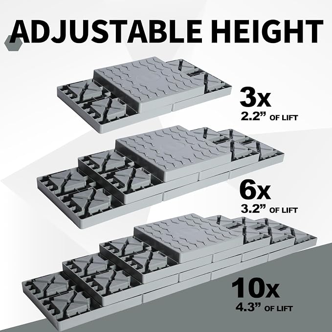 12 Pack Camper/RV Leveling Blocks Suitable for 4 Wheels Interlocking and Anti-Slip Design with Carrying Bag Heavy-Duty for Camper Travel Trailer Grey