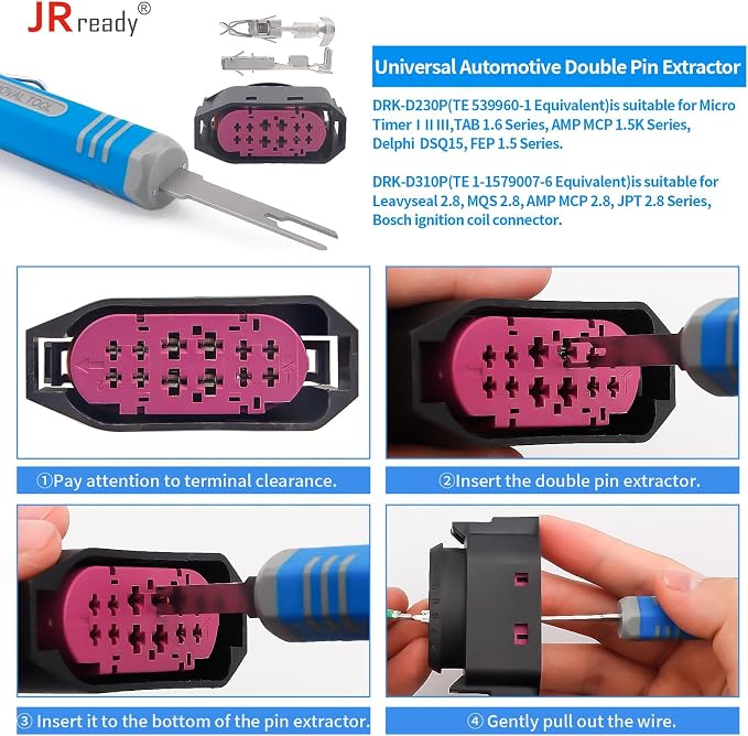 JRready ST5253 5Pcs 2mm Pin Connector Removal Tool 3mm Micro Terminal Remover Pin Out Tool Kit Wire Terminal Puller Molex Pin Extractor Contacts Release Tool Kit for Wire Connector Repair