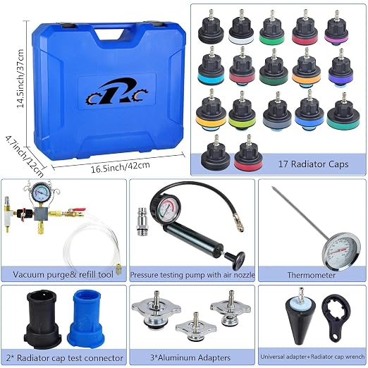 Radiator Pressure Tester Kit, Coolant Pressure Tester & Vacuum Refill Kit, 28Pcs Universal Cooling System Vacuum Fill Tool & Leak Tester for Car Truck SUV Motorcycle