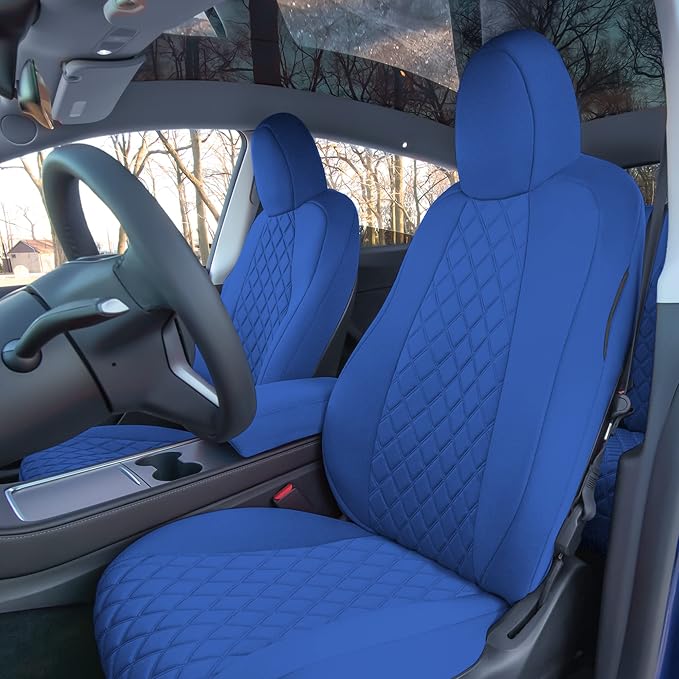FH Group Custom Fit Car Seat Covers Specifically Made for 2020-2025 Tesla Model Y Ultraflex Neoprene Water Resistant Automotive Seat Covers - Full Set Solid Blue