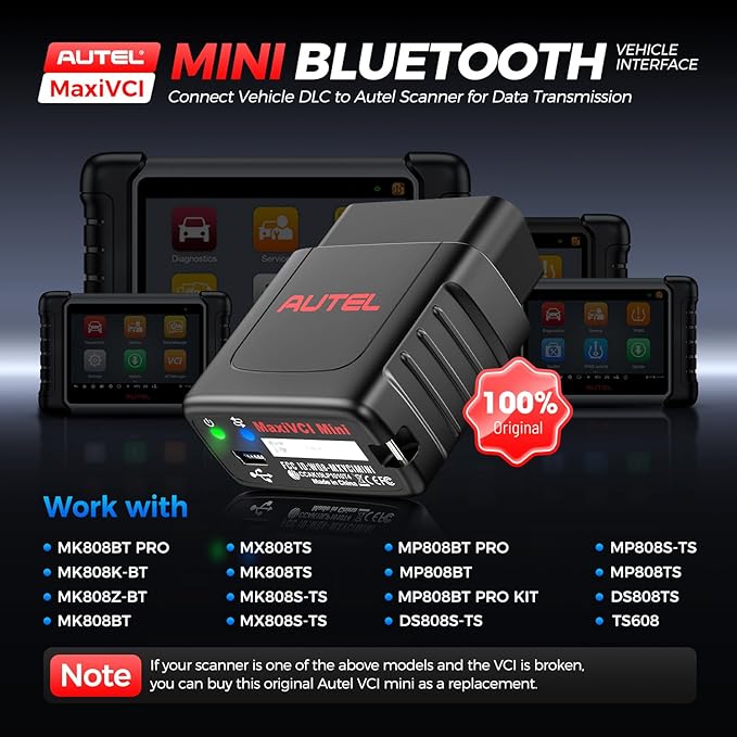 Autel MaxiSys MaxiVCI VCI Mini Bluetooth Diagnostic Interface, 2026 Vehicle Wireless Dongle, Work with Autel Scanner MaxiCOM MK808BT PRO MK808Z-BT MP808BT Pro MK808S-TS MX808S-TS MP808S-TS MK808TS