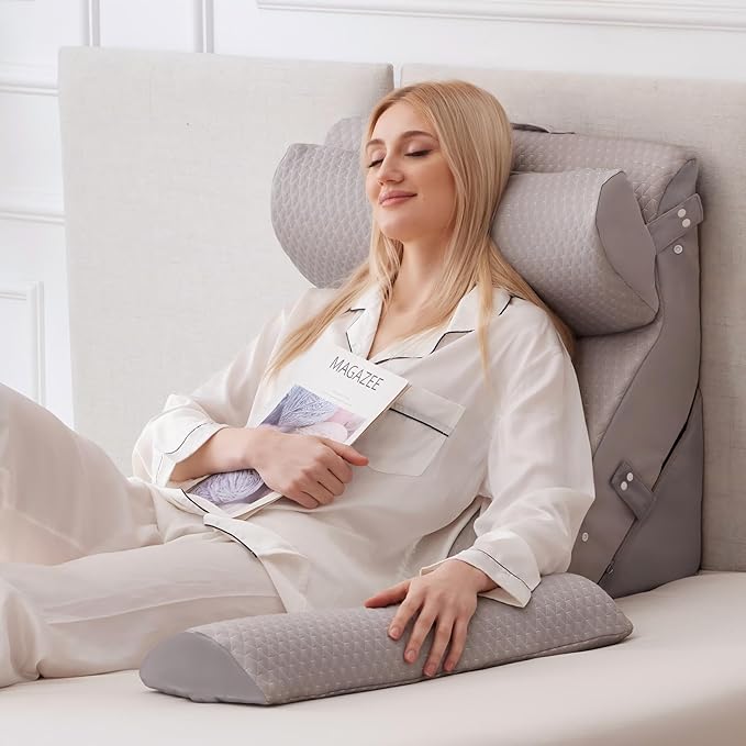 Ruqmuis 4PCS Wedge Pillow Set for After Surgery, Adjustable Back Pillow for Bed Sitting up, Acid Reflux, Bed Wedge Pillow Headboard for Sleeping & Snoring, Orthopedic Pillow for Post Surgery, Grey
