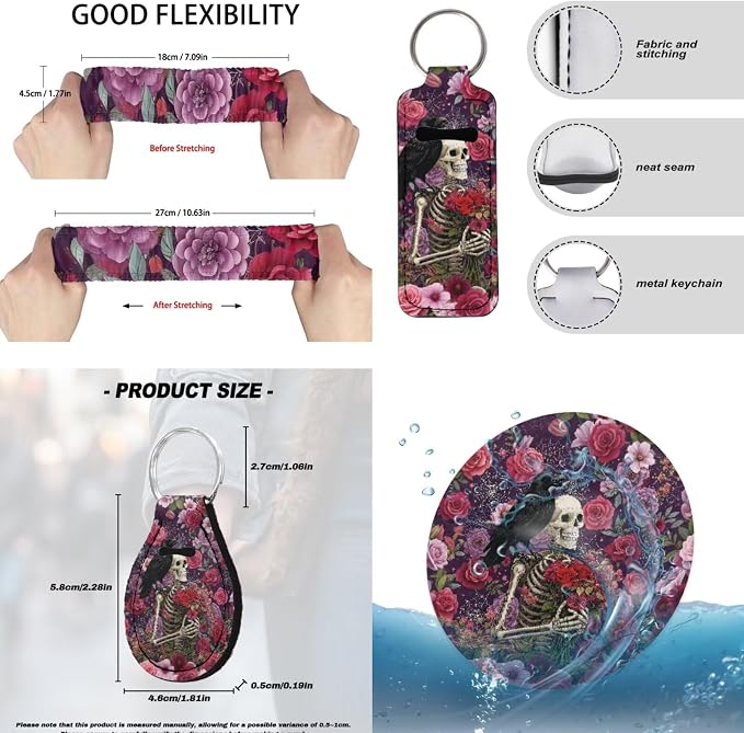 Skeleton Car Seat Covers Full Set Raven Rose Printed Car Interior Accessories Set Included Steering Wheel Cover Seat Belt Pad Armrest Protector Coaster for Auto, Purple