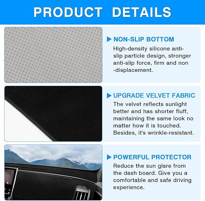 Autorder Dashboard Cover Mat for Toyota bZ4X /Subaru Solterra 2023 2024 2025 Accessories Dash Cover Upgrade Velvet Dash Mat Sunshade Glare UV Rays Protector
