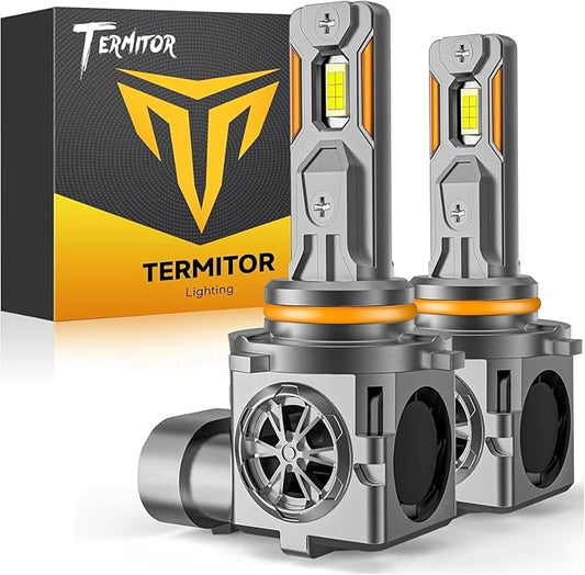 Termitor Brightest 9006/HB4 Bulbs, 80,000LM 15X Brighter 6500K Cool White, 1:1 Halogen Size Plug and Play, CANbus Ready, 85000Hrs Lifespan with Cooling Fan, IP68 Waterproof, Plug and Play, Pack of 2