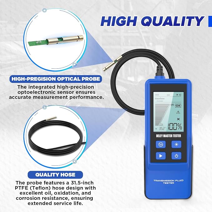 Transmission Fluid Tester Kit Gasoline & Diesel Gearbox Oil Diagnostic Tool High-Precision Diagnostic Analysis Tool with 31.5in Probe Transmittance/Temperature Testing, 2.8in Display (4 Batteries)