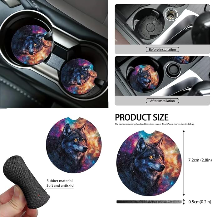 Wolf Galaxy Print 15PCS Car Seat Cover Front Back Seat Protector with Steering Wheel Cushion, Belt Pad, Trash Can Air Vent Bag Mirror Cover Universal Fit Most Cars