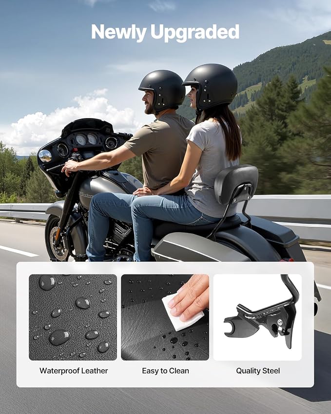 VEVOR Motorcycle Backrest Sissy Bar, Compatible With Harley-Davidson Touring Street Glide Road Glide Road King, 16 inch Height Detachable Passenger Backrest, For Motorcycles, Black