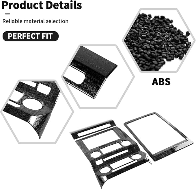 3Pcs Interior Trim Kit Fit for F150 2015-2020, Central Control Navigation Panel/Emergency Light Control Switch/Storage Compartment Decorative Frame (Black)
