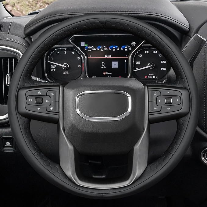 MEWANT DIY Stitching Car Steering Wheel Wrap Cover for GMC Sierra 1500 2019-2023 / Sierra 1500 Limited 2022 / Sierra 2500 2020-2024 / Sierra 3500 2020-2024 / Yukon (XL) 2021-2023 Accessories(3D Style)