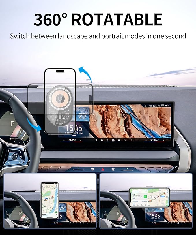Wireless Charging Car Phone Holder for BMW X3 2025-2026, 14.9" Screen Fixed Clip, 360° Rotation Car Phone Mount Compatible with MagSafe