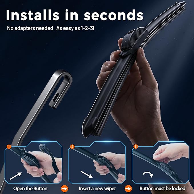 AUTOBOO PLUS 20" + 20" All-Season Windshield Wiper Blades (Pack of 2), Premium OEM-Quality, Rust-Resistant Rubber Encased Design, Streak-Free, Quiet, Smooth & Long-Lasting Performance