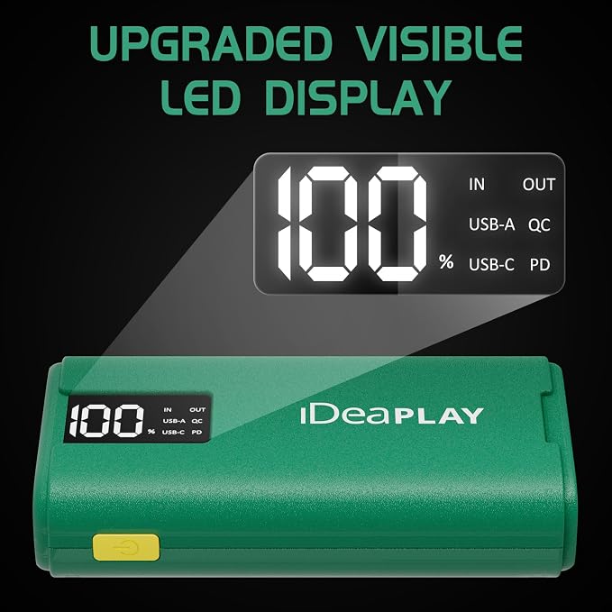 IDEAPLAY J10 Jump Starter, 2000A 12V Car Battery Jump Starter Portable for Up to 8.0L Gas and 7.0L Diesel Engine, Jump Box with Jumper Cables, Type C Fast Charging Battery Jumper with LED Flashlight