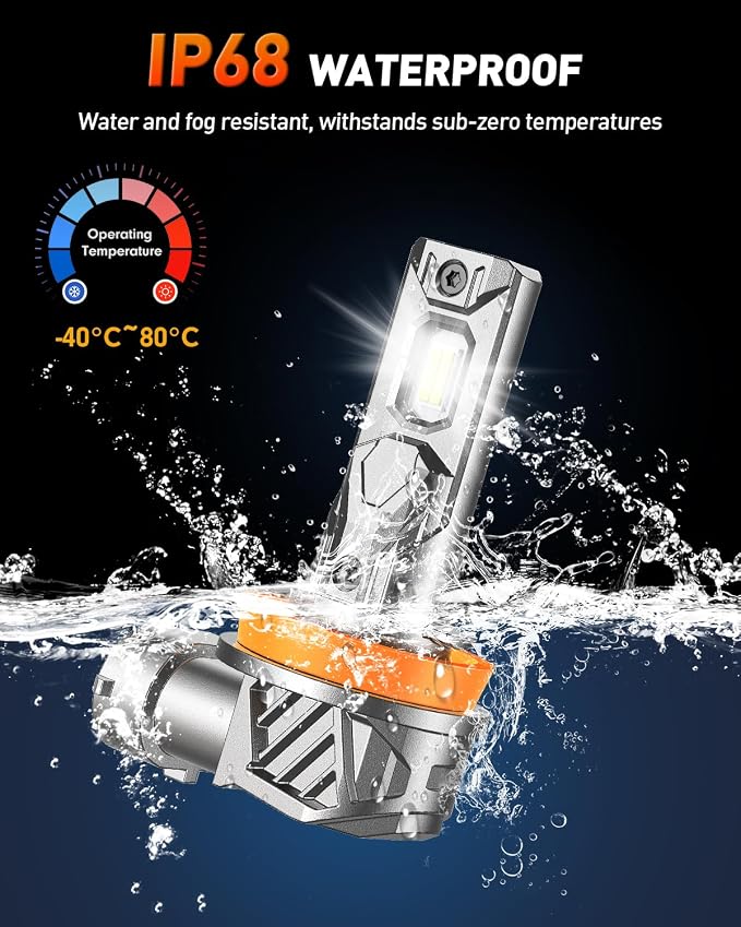 FORENNER H11 9005 Light Bulb Combo, 800% Ultra Brightness 6500K Cool White, 1:1 Mini Size H11/H8 9005/HB3 Fog light Bulbs Kits, Plug‑and‑Play, Tail Light Assemblies IP68, Pack of 4.