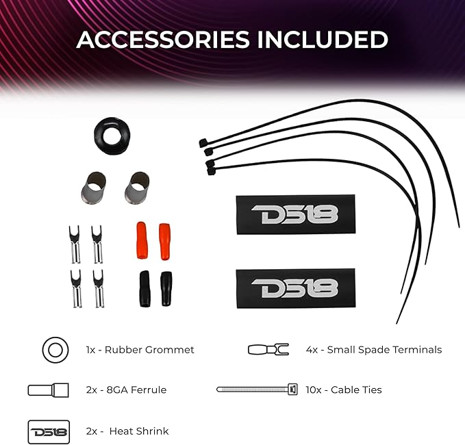 DS18 AKIT8.BL 8-GA Amplifier Installation Wiring Kit - Up to 840W Max, ANL Fuse Holder with 60A, Speaker & RCA Cables, CCA Amplifier Wiring Kit, Ultra Flex Wire, Amp Wire Kit 8 Gauge - Blue