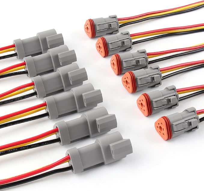 Newdeli Deutsch 3 Pin Connector Kit Waterproof Electrical Connector 16 AWG Male and Female Automotive Wire Connectors for Car Truck Boat, Dt Connector 6 Sets
