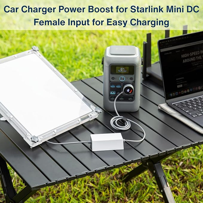 Car Charger to DC Female Adapter 60W Output for Starlink Mini with Display, 33W Dual USB-C/USB-A Ports, Compatible with 12V/24V/36V Cigarette Lighter for Cars, RVs & Boats