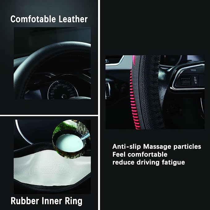 Leather Steering Wheel Cover for Toyota RAV4 Corolla Camry Highlander, 14.5-15 inches Car Steering Wheel Cover with Non-Slip Breathable (Black)