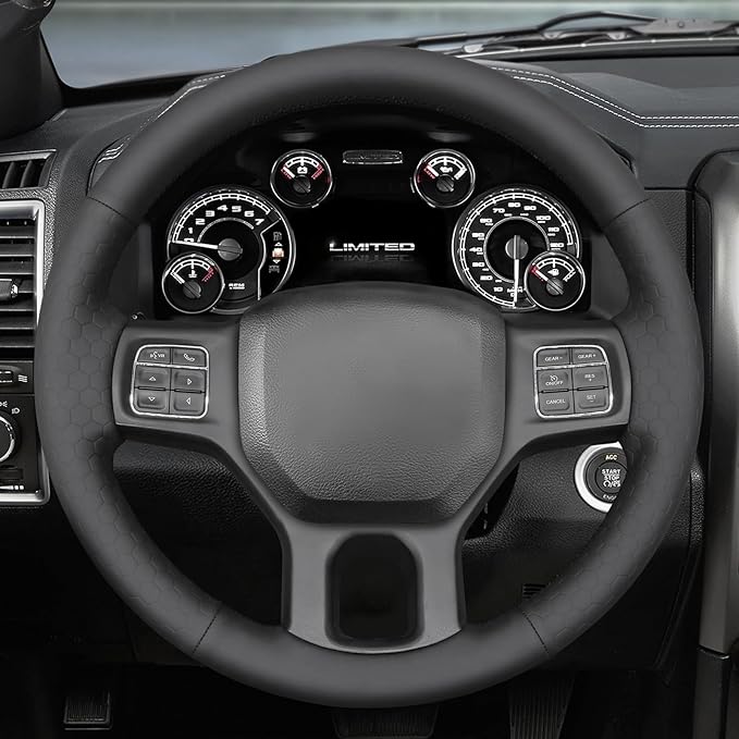 MEWANT Black Smooth Embossed Artificial Leather Steering Wheel Cover for Dodge RAM 1500 2012-2018 1500 Classic 2500 3500