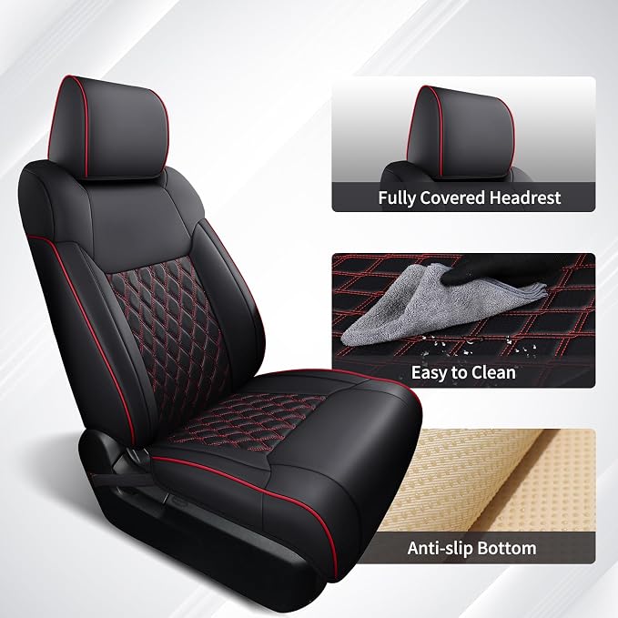 Huidasource Custom Fit Tundra Front Seat Covers, Waterproof Seat Cushion Fit for 2014-2021 Toyota Tundra CrewMax Pickup Truck (Front Pair/Black & Red)