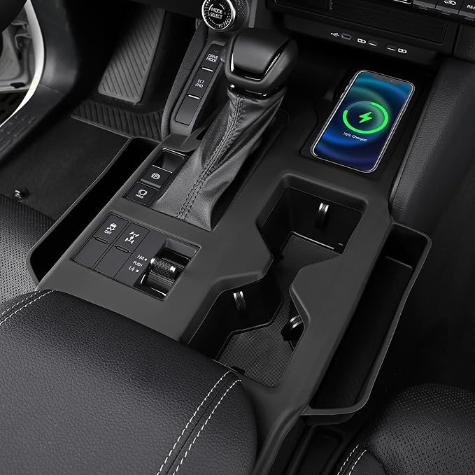Console Silicone Storage Box for 2024-2025 2026 Toyota Land Cruiser 250 1958 Prado LC250 J250 Center Cup Wireless Charging Pad Seat Seam Storage Box Interior Tuning Accessories (Black) 1