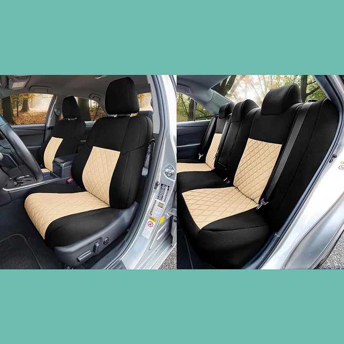 FH Group Custom Fit Seat Covers Specifically Made for 2012-2017 Toyota Camry LE | SE | XSE | XLE - Ultraflex Neoprene Waterproof Car Seat Cover, Full Set Beige