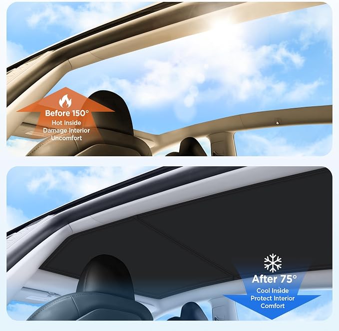 2026 Upgrade Sunshade Roof for Tesla Model Y 2020-2024 [No-Gap/Sag-Free] Heat Insulation Glass Roof Sunshade Sunroof for Tesla Model Y Accessories 2024 2023 2022 2021 2020 Black