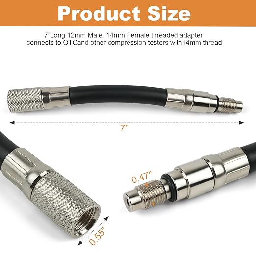 Compression Tester 12mm Adapter Compatible with 2008 and Newer Ford 4.6, 5.4 and 6.8L 3-Valve Engines with 12mm Spark Plugs