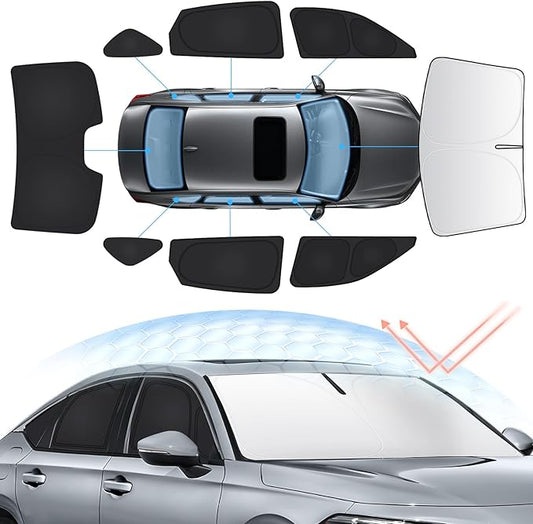 Sunsdrew 8PCS Civic Windshield Sun Shade for Honda Civic 2022-2024 2025(NOT fit Hatchback) 11th Gen. Accessories,Front&Rear&Side Window Cover Privacy Civic Window Shade Blocks UV Rays Heat