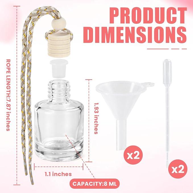 120 Pcs Car Diffuser Bottle Set with Wooden Caps,Dropper and Funnel, Empty Glass Car Air Freshener Bottle Bulk Hanging Essential Oil Fragrance Pendants for Car Decor，Can DIY Car Air Freshners Diffuser
