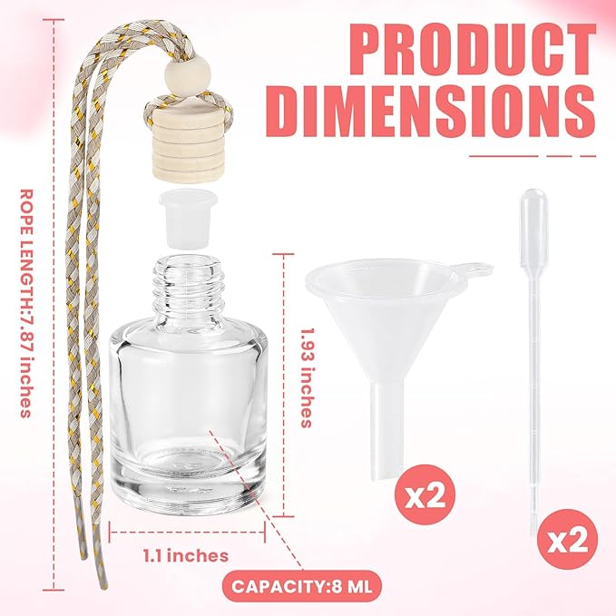 240 Pcs Car Diffuser Bottle Set with Wooden Caps,Dropper and Funnel, Empty Glass Car Air Freshener Bottle Bulk Hanging Essential Oil Fragrance Pendants for Car Decor，Can DIY Car Air Freshners Diffuser