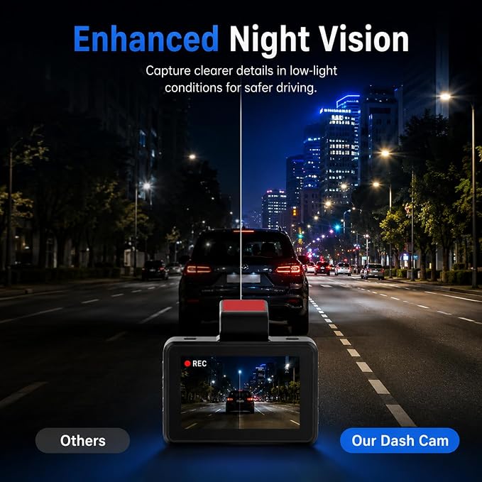 3-inch 1080p High-Definition Dashcam for Cars with Super Night Vision, 170° Large Wide-Angle, 24 Hour Recording, G-Sensor Parking Monitoring Loop Video Motion Detection