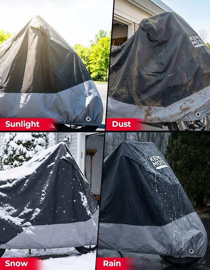 KEMIMOTO 420D Heavy Duty Waterproof Motorcycle Cover Side Top Box Fit Adventure Fit for R1250 GS Tenere 700 KLR 650 Africa Twin 1290 Super Adventure Transalp Outdoor All Weather Windproof Buckle