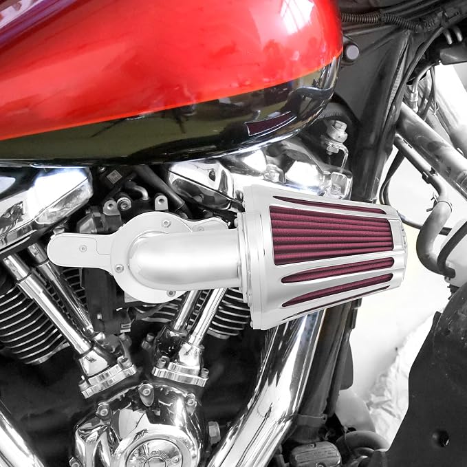 Motorcyle Air Cleaner Filter CNC 90° Forward-Facing Kit Fit for Harley Softail Touring Trike Sportster XL Dyna (Chrome Housing Red Element, D For M8 Touring 17-23 Trike 17-25 Softail 18-24)