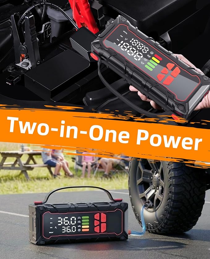 5000A Car Battery Jump Starter with Air Compressor 160PSI, Car Battery Charger 7.0L Gas/6.0L Diesel, Jumper Box for Car Battery with Tire Inflator & Power Bank& Jumper Cables